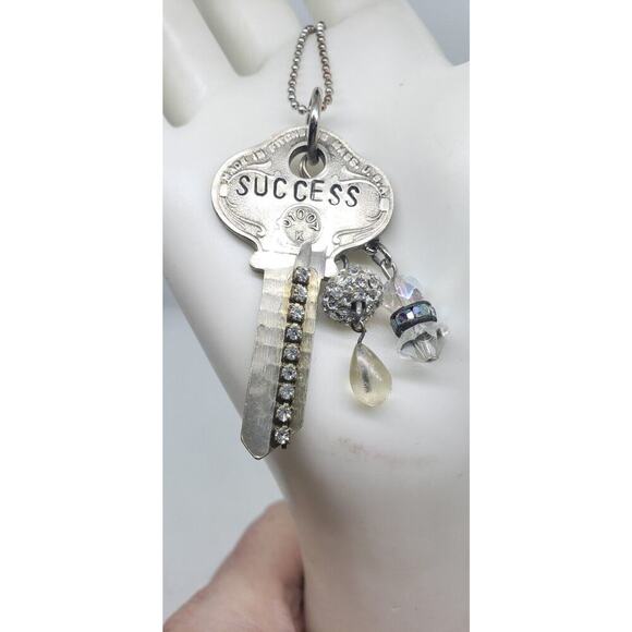 Vintage Key To Success Necklace Hand Stamped Embellished Business College Gift - Picture 2 of 15